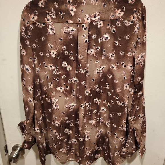 Simply Vera Wang NWT Brown Floral Chiffon Popover Top Sz L Career Casual Party - Picture 8 of 8